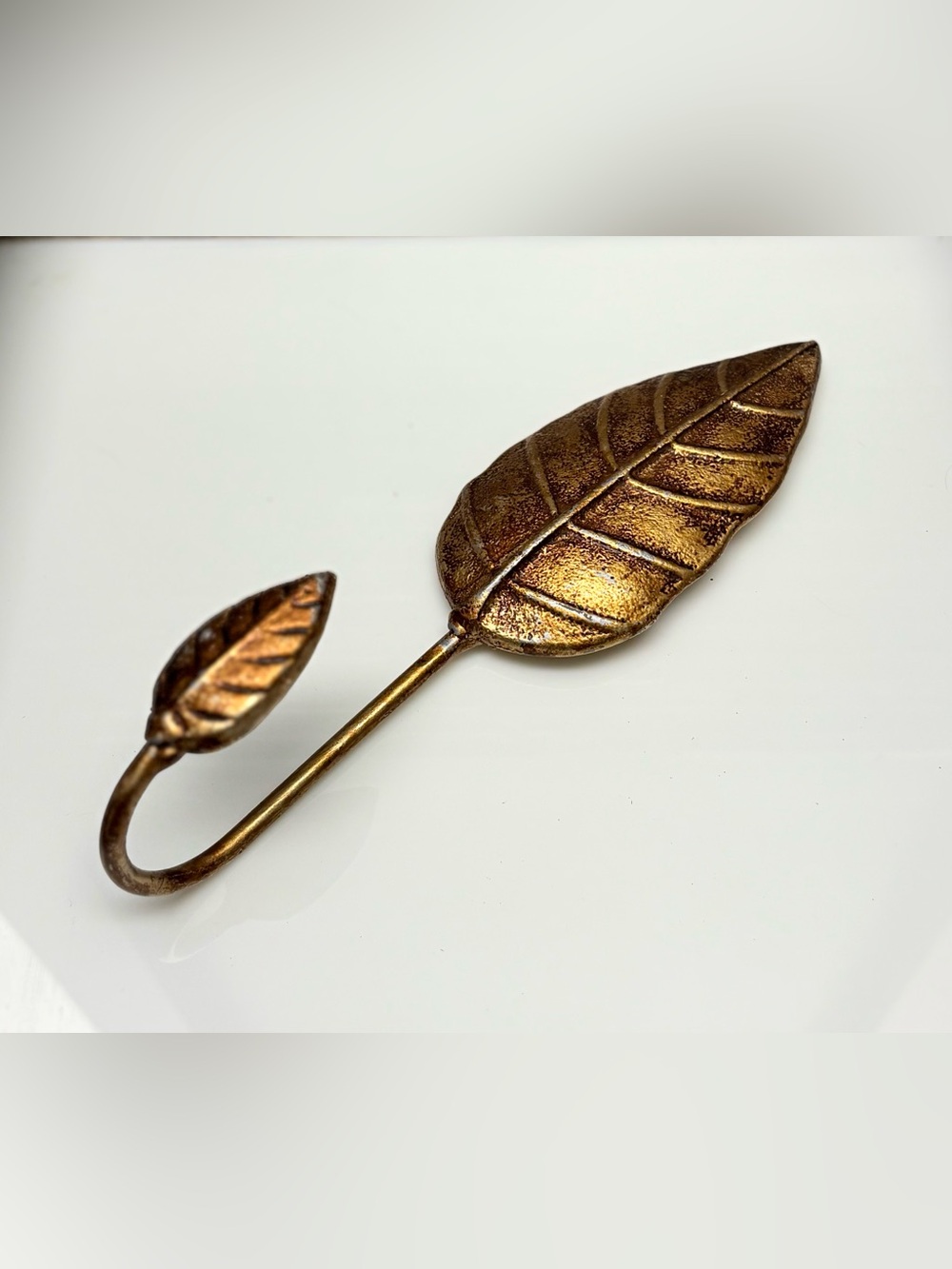 Vintage Antique Brass Double Leaf Wall Hook Decorative Hanger Botanical Coat Key